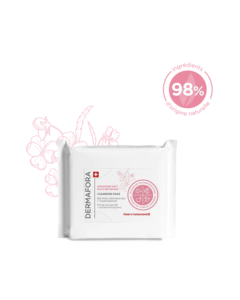 Boîte de pads Dermafora gamme éclat instantané avec note 98 %